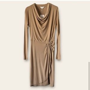 TED BAKER LONDON NEYDA CAMEL JERSEY DRAPE LONG SLEEVE DRESS
SZ 2 = US SZ 6 NWT